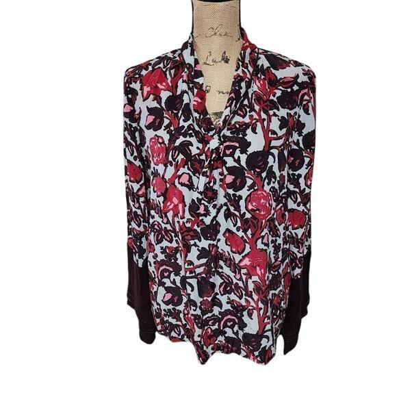 Donna Karan New York Tops - Donna Karan New York Silk Floral Tie Neck Beaded Blouse Red Burgundy Small